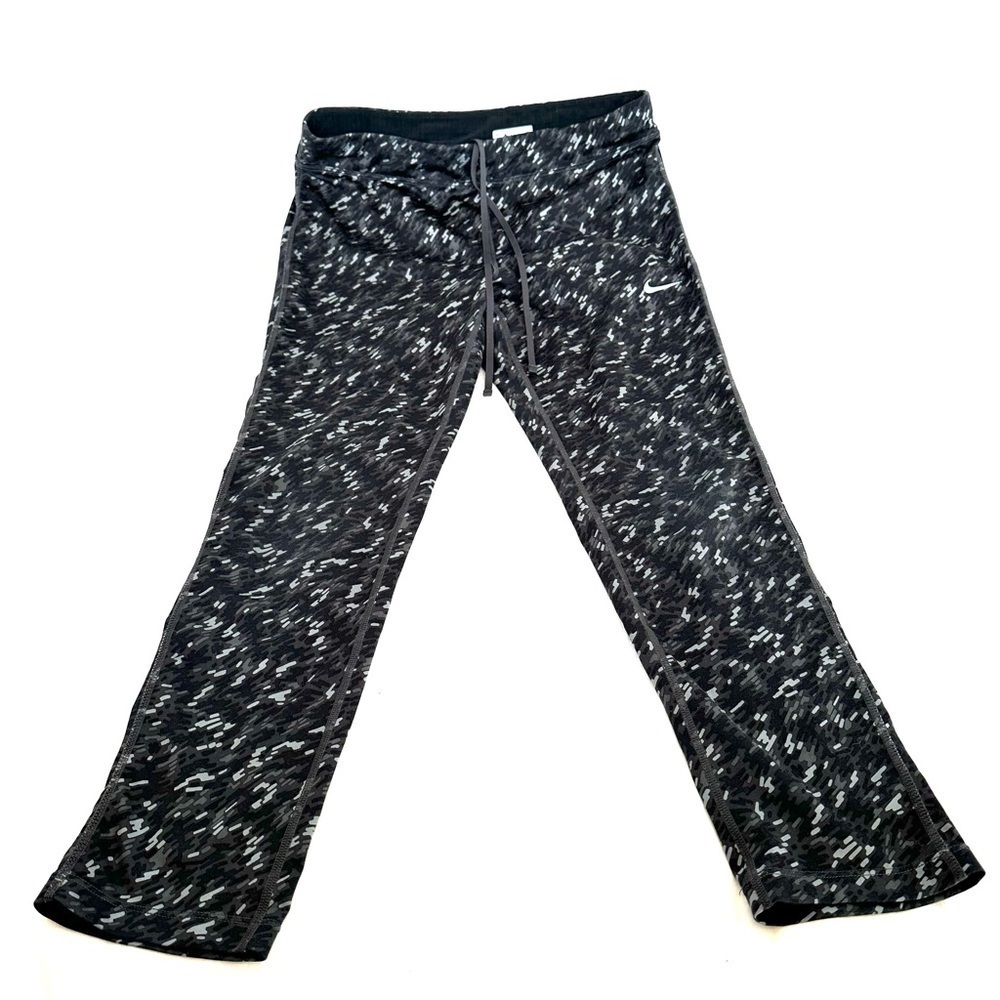 Nike Dri-Fit Crop Leggings Running Yoga Pants Zip Pocket Gray Camo Size M